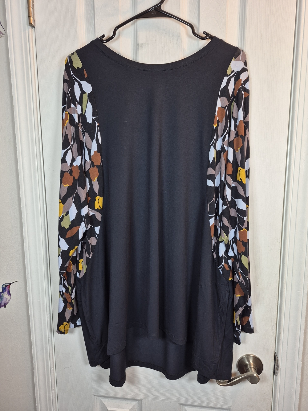 Lori Goldstein LOGO Floral Contrast Long Sleeve Pocket Tunic Top 2X